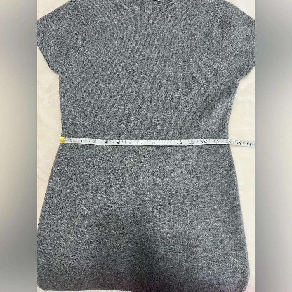 Zara Gray Knit Midi Dress Wool Blend Short Sleeve Minimalist Size S EUC